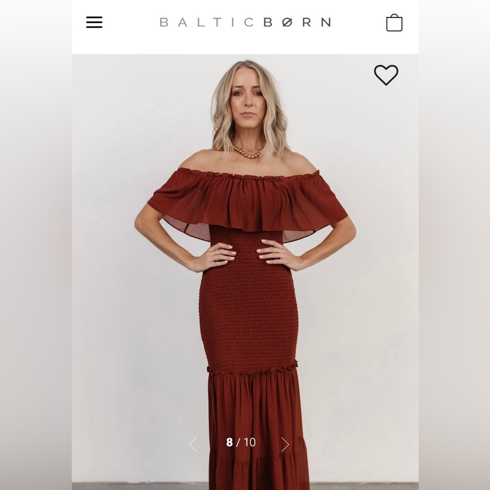 Baltic Born XL Rust burnt orange smocked mermaid maxi dress off the shoulder